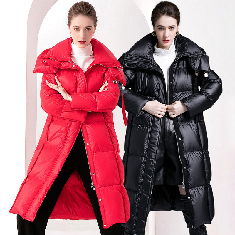 Down Jacket Women’s Mid-Length Coat – Thickened White Duck Down Warm Winter Style