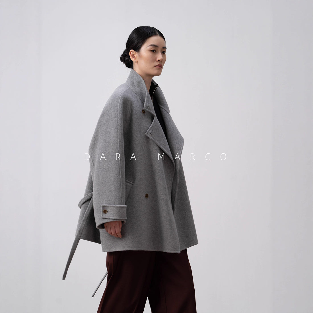 Double-Sided Cashmere Trench Coat with Cigarette Collar – Soft Velvet Feel