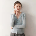 SoftLace — Women’s Baby Cashmere Lace-Trim V-Collar Cardigan - Sainiya Eco Wear