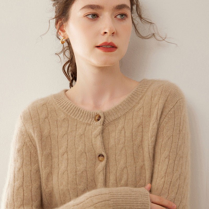 Cashmere Cardigan – 100% Pure Cashmere Thickened Cable Knit Sweater - Sainiya Eco Wear