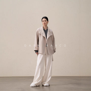 Double-Sided Cashmere Coat with Tobacco Pipe Collar – Mid-Length Slim Fit