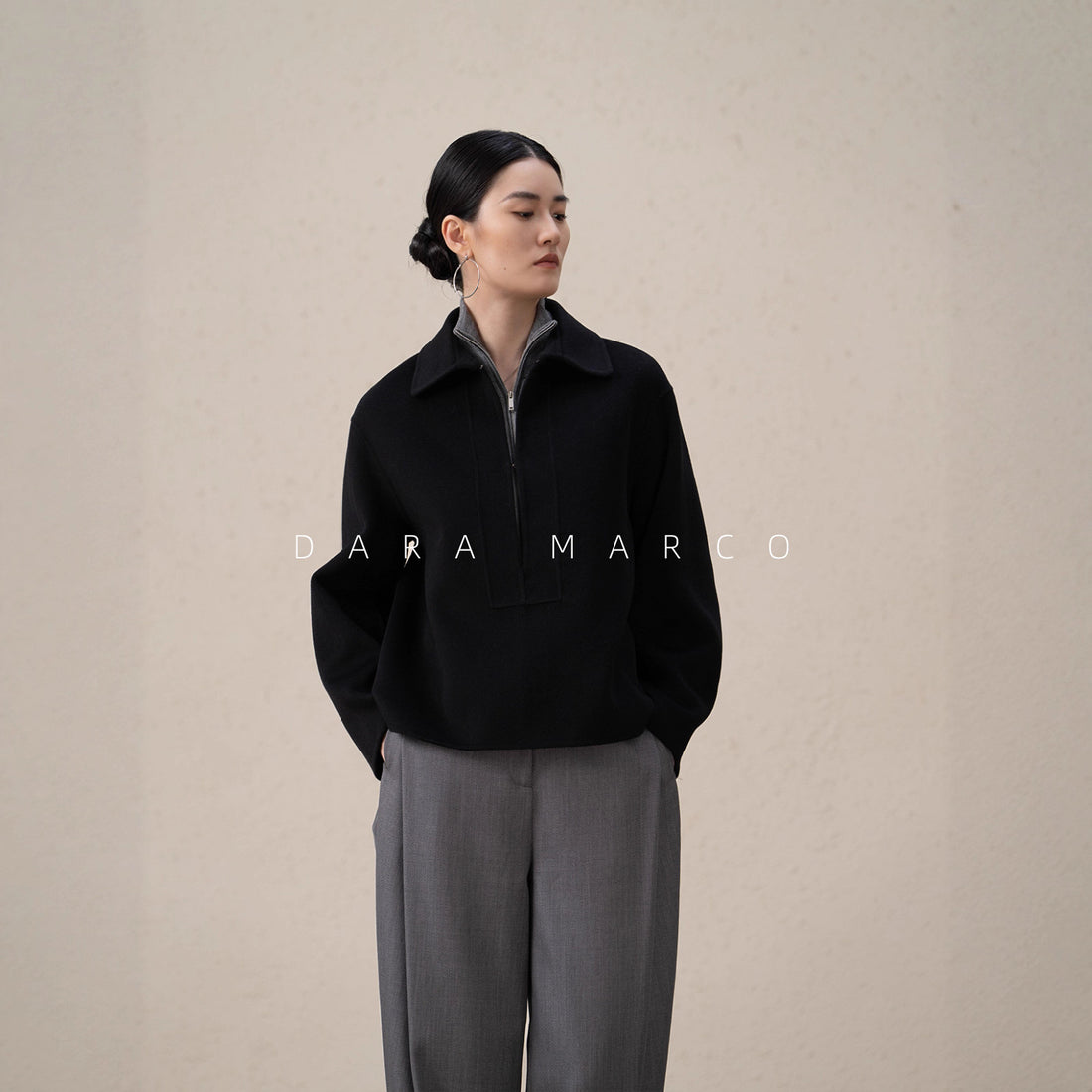 ROW Style Small Square Collar Double-Sided Cashmere Short Coat