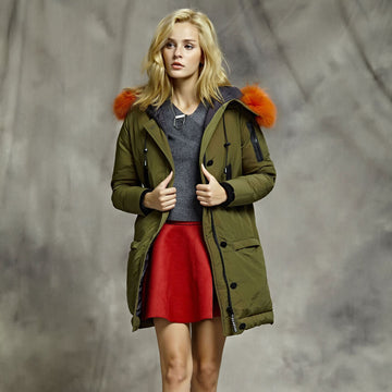 Style Mid-Length Down Jacket with Raccoon Fur Collar for Women