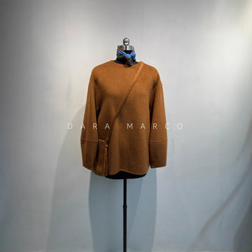 100% Wool Round-Neck Double-Sided Short Coat with Shoulder Zipper