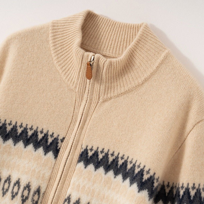 Cashmere Cardigan – Thickened 100% Cashmere Fair Isle Zip Sweater - Sainiya Eco Wear