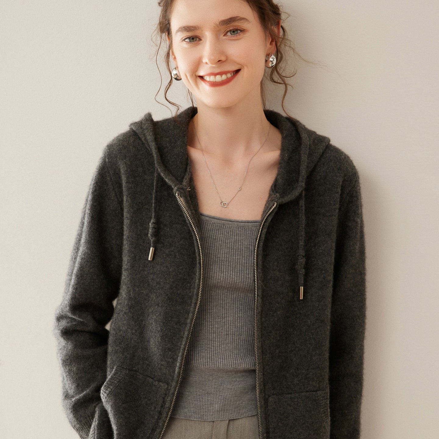 Cashmere Hoodie – Women’s 100% Pure Cashmere Zip-Up Cardigan
