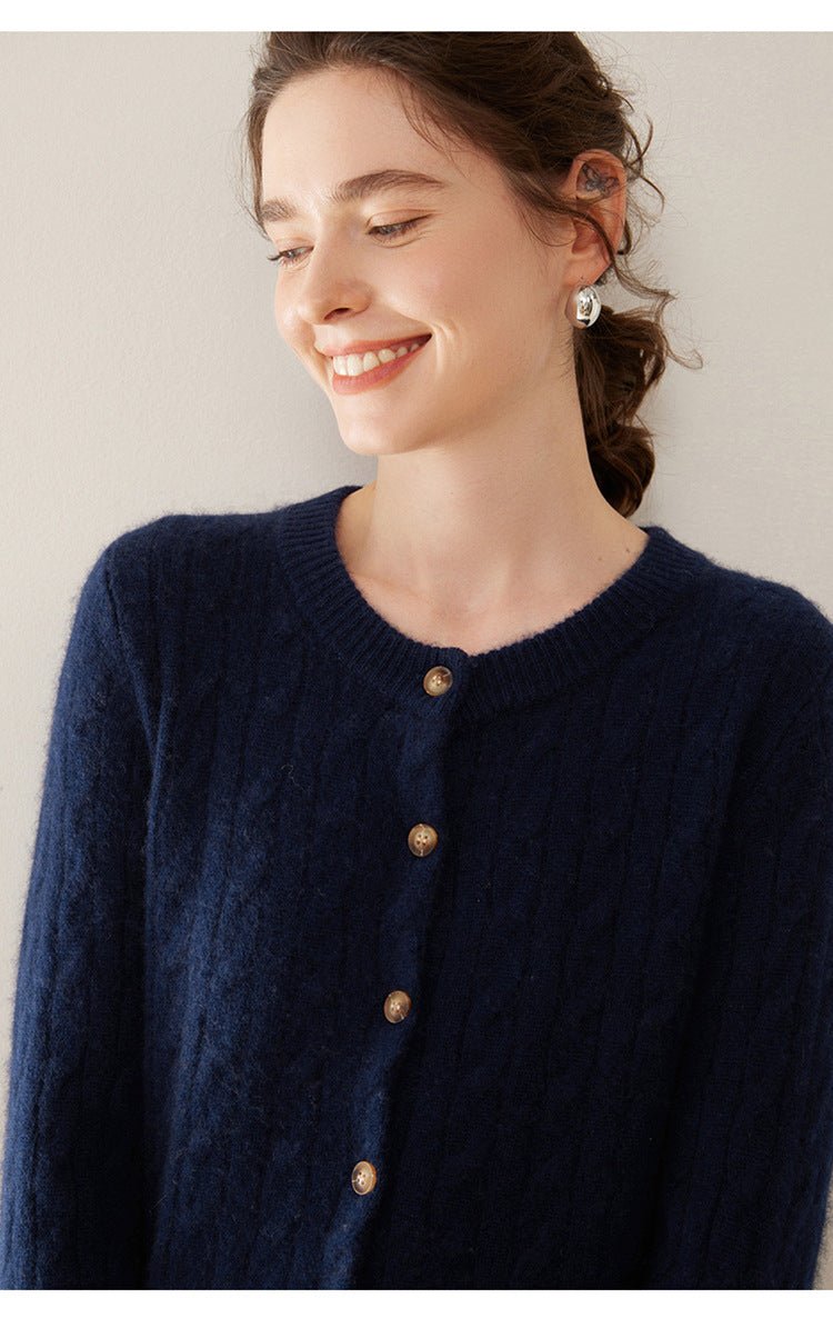 Cashmere Cardigan – 100% Pure Cashmere Thickened Cable Knit Sweater - Sainiya Eco Wear