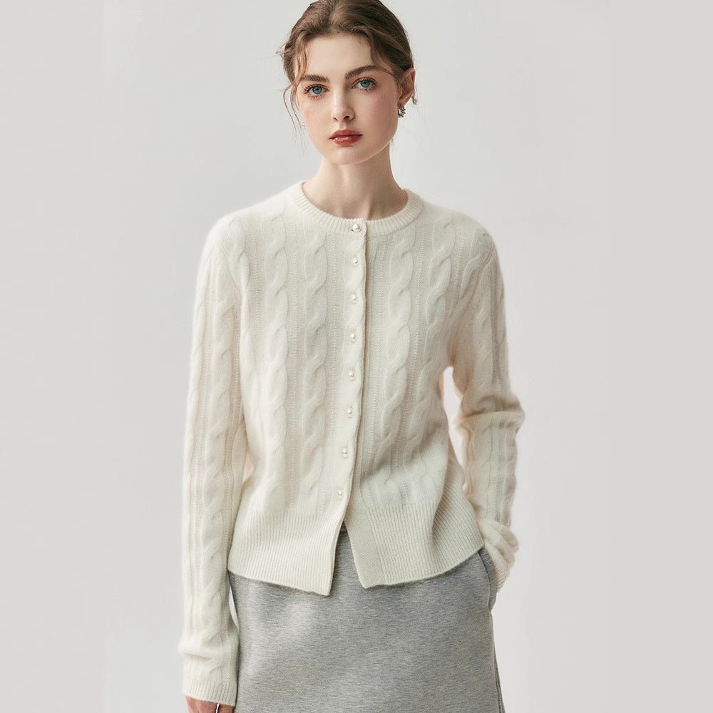 Chic Cashmere Cardigan – Pearl Button Heavy Braided Knit - Sainiya Eco Wear