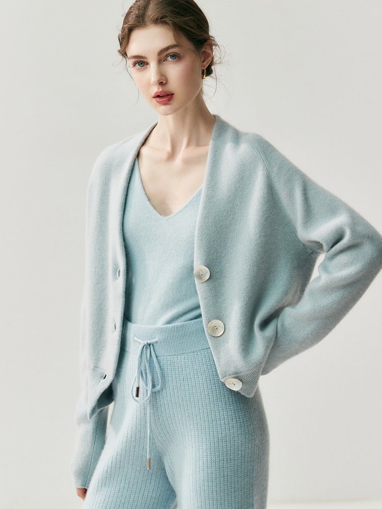 Cashmere Cardigan – Pure Cashmere V-Neck Shell Button Knit Sweater - Sainiya Eco Wear