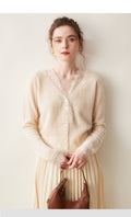 SoftLace — Women’s Baby Cashmere Lace-Trim V-Collar Cardigan - Sainiya Eco Wear