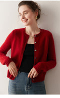 Cashmere Cardigan Women~100% Pure Cashmere Short Slim Fit Round Neck Sweater - Sainiya Eco Wear