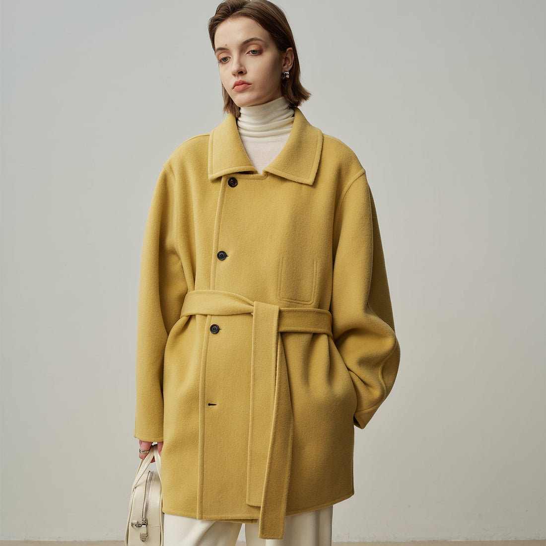 Alpaca Wool Oversized Coat – Asymmetric Minimalist Tie-Up Design