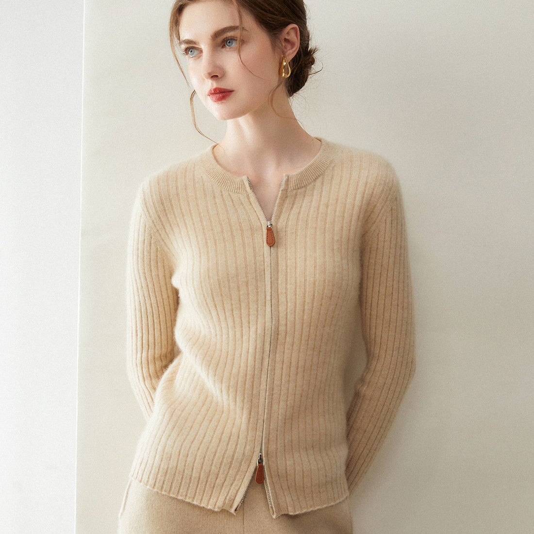 Cashmere Cardigan – Slim Stripe Pure Cashmere Knit Jacket for Women - Sainiya Eco Wear