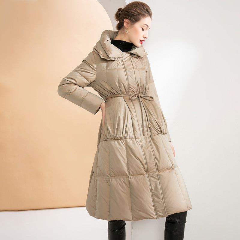 Women's Mid-Length A-Line White Duck Down Coat