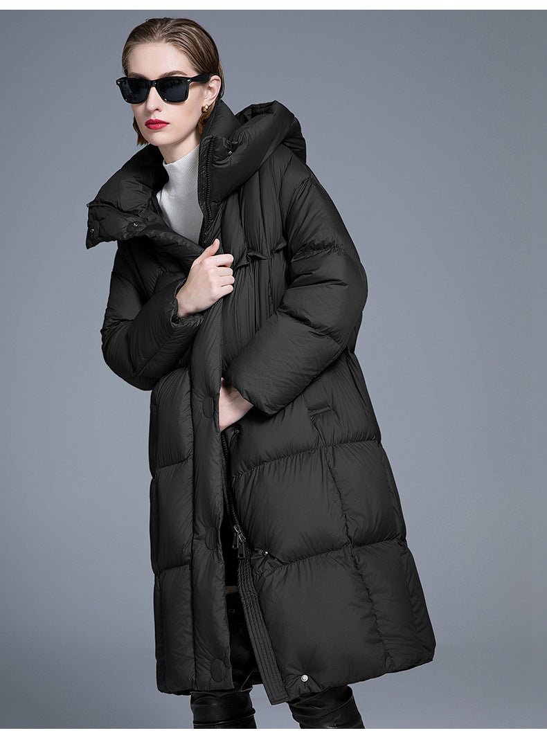 Long Hooded Down Jacket for Women | 90% Duck Down, Thick & Warm - Sainiya Eco Wear