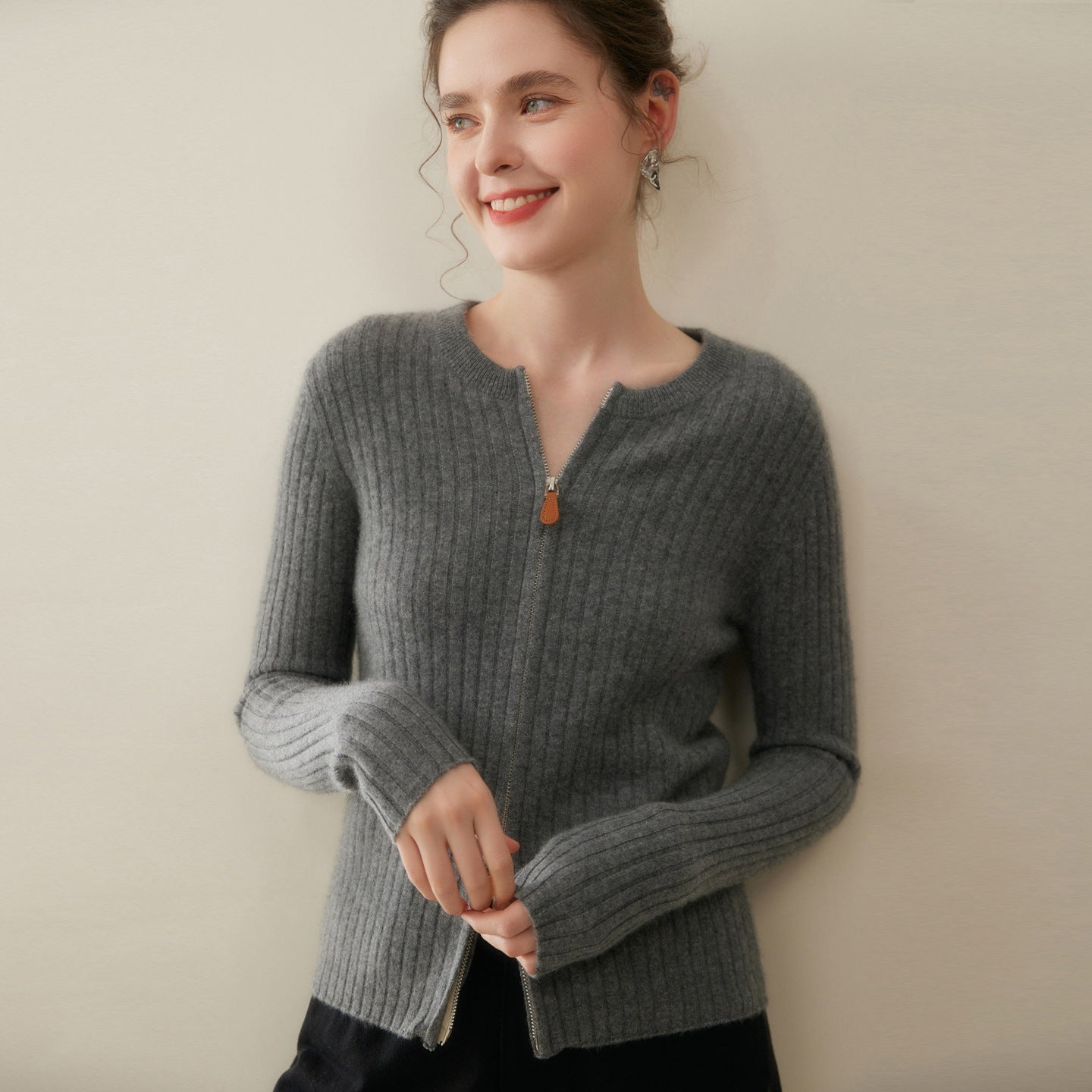 Cashmere Cardigan – 100% Pure Cashmere Double-Zip Slim Knit Jacket - Sainiya Eco Wear