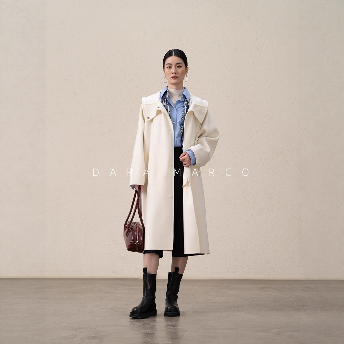 Extra-Long Wool Coat with Hood – Luxury Double-Sided Cashmere Blend