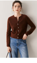 Cashmere Cardigan Women~100% Pure Cashmere Short Slim Fit Round Neck Sweater - Sainiya Eco Wear