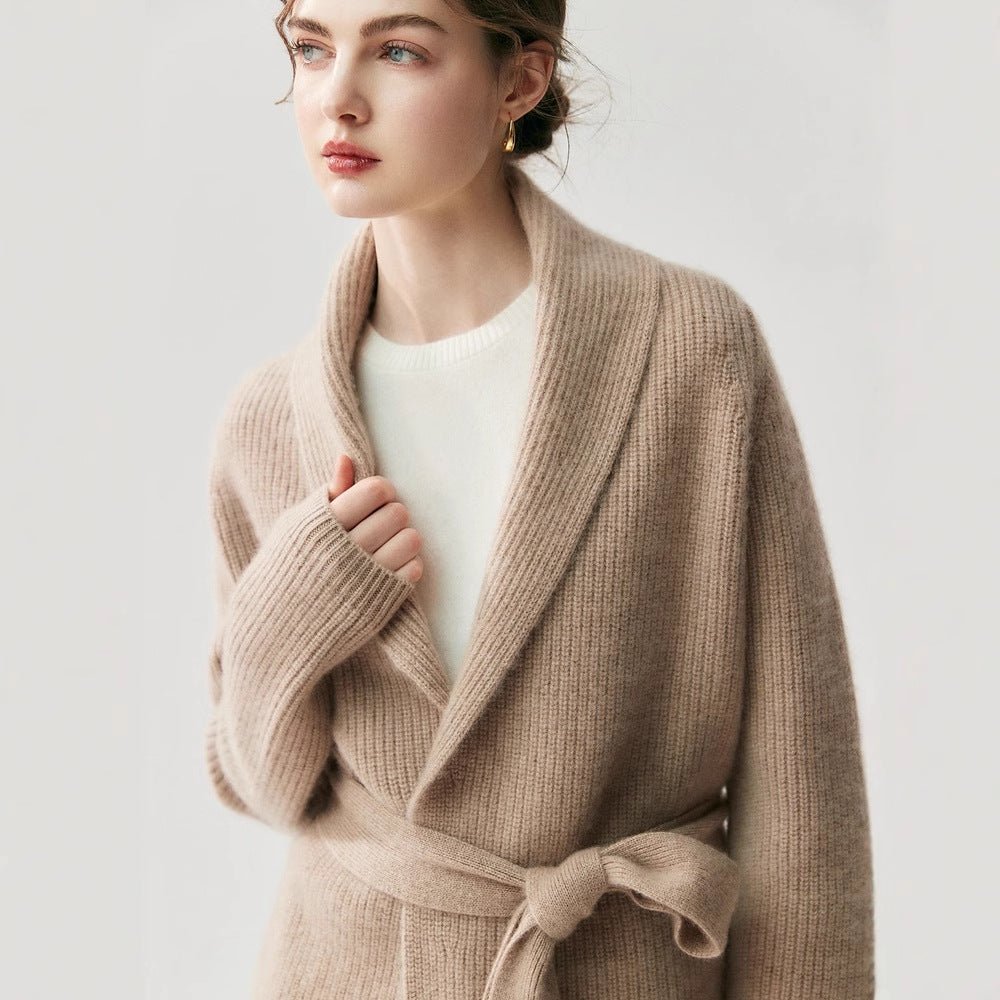 Lux Cashmere Coat~Belted Turn-Down Collar Soft Bathrobe Cardigan - Sainiya Eco Wear