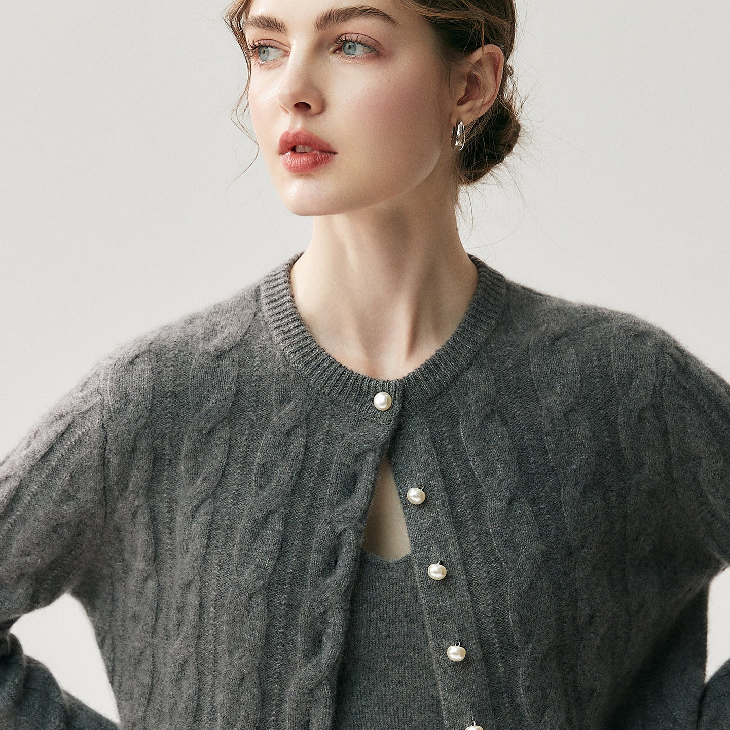 Chic Cashmere Cardigan – Pearl Button Heavy Braided Knit - Sainiya Eco Wear