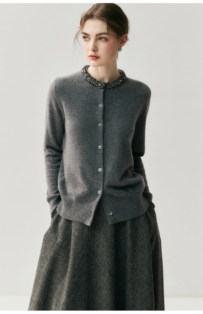 Cashmere Cardigan – Elegant Heavy-Craft Collar Knit Jacket for Women - Sainiya Eco Wear