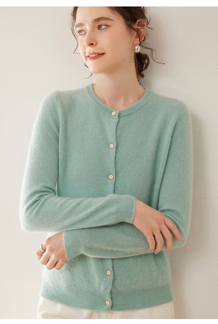 Cashmere Essential~Lightweight Pure Cashmere Round-Neck Slim Cardigan Women - Sainiya Eco Wear