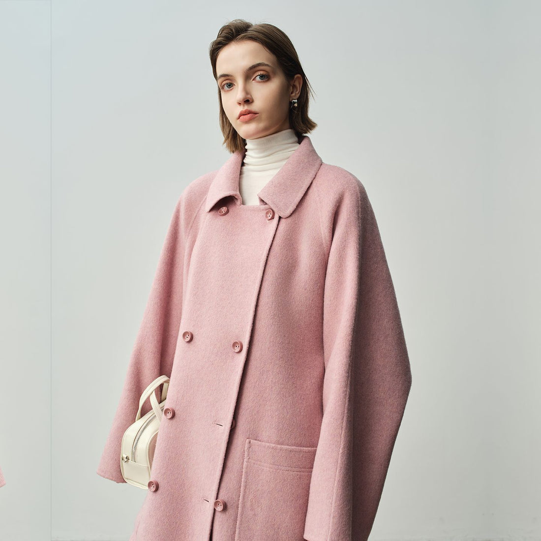 Cashmere Wool Coat – Romantic Korean Style Color-Block Double-Sided Jacket